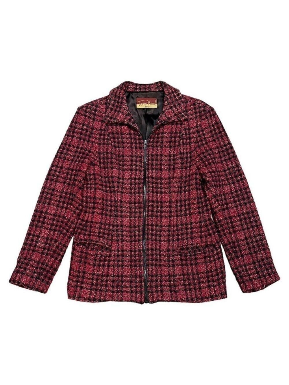 Vintage 90s Terry Ward Wool & Satin Plaid Designer Jacket - Womens 10